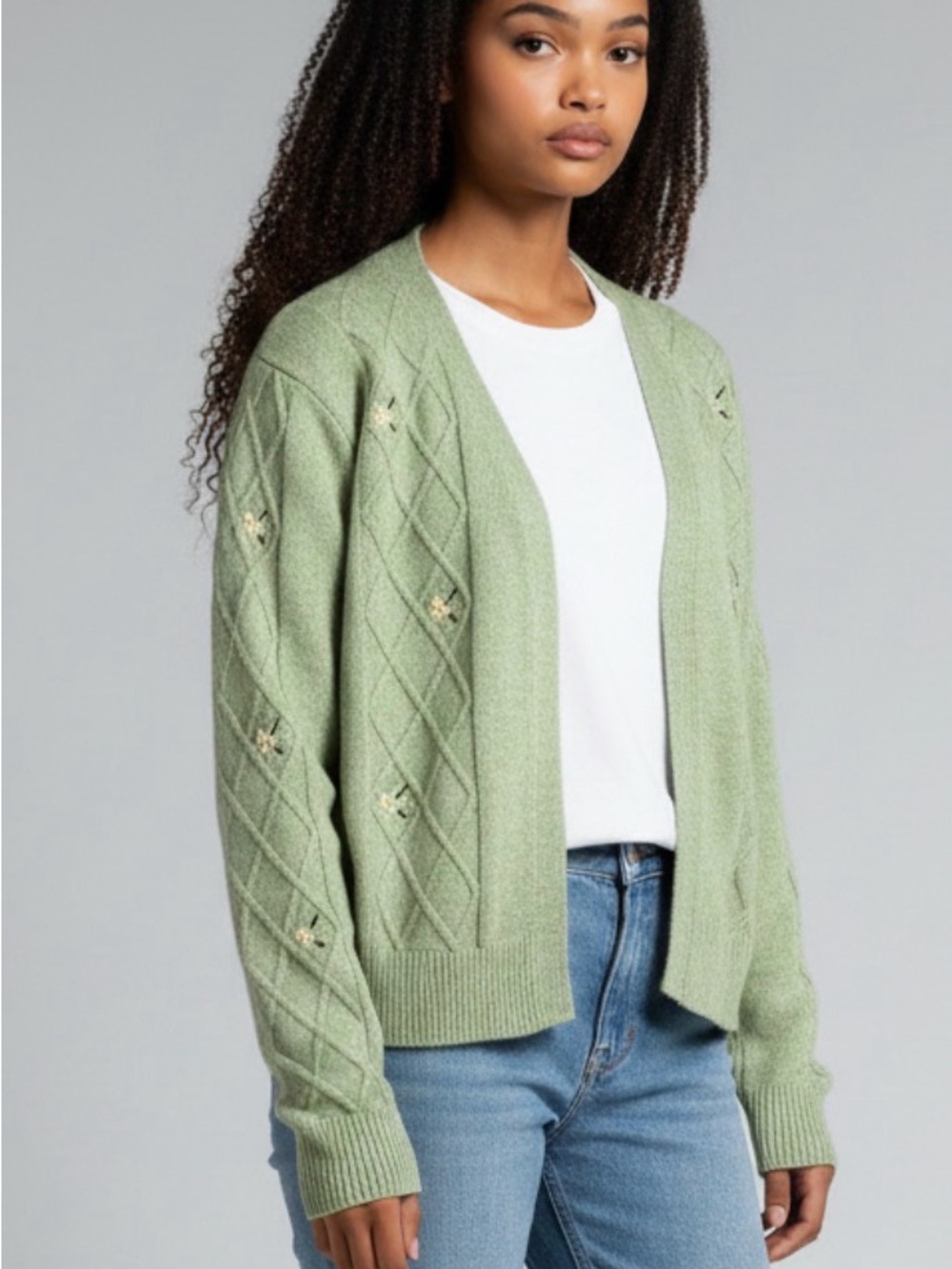 Trendyol embroidered knitted cardigan in mint green size small - Picture 3 of 5